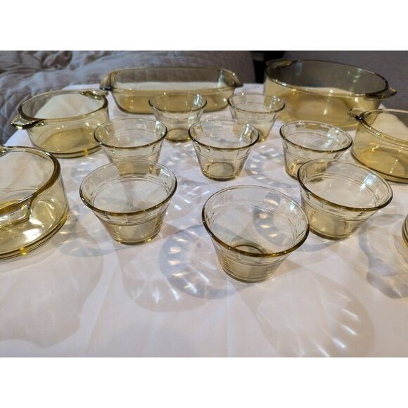 14 pc Vintage Forte Crisa Mexico Honey Amber Glass Baking Serving Dishes - Picture 5 of 8